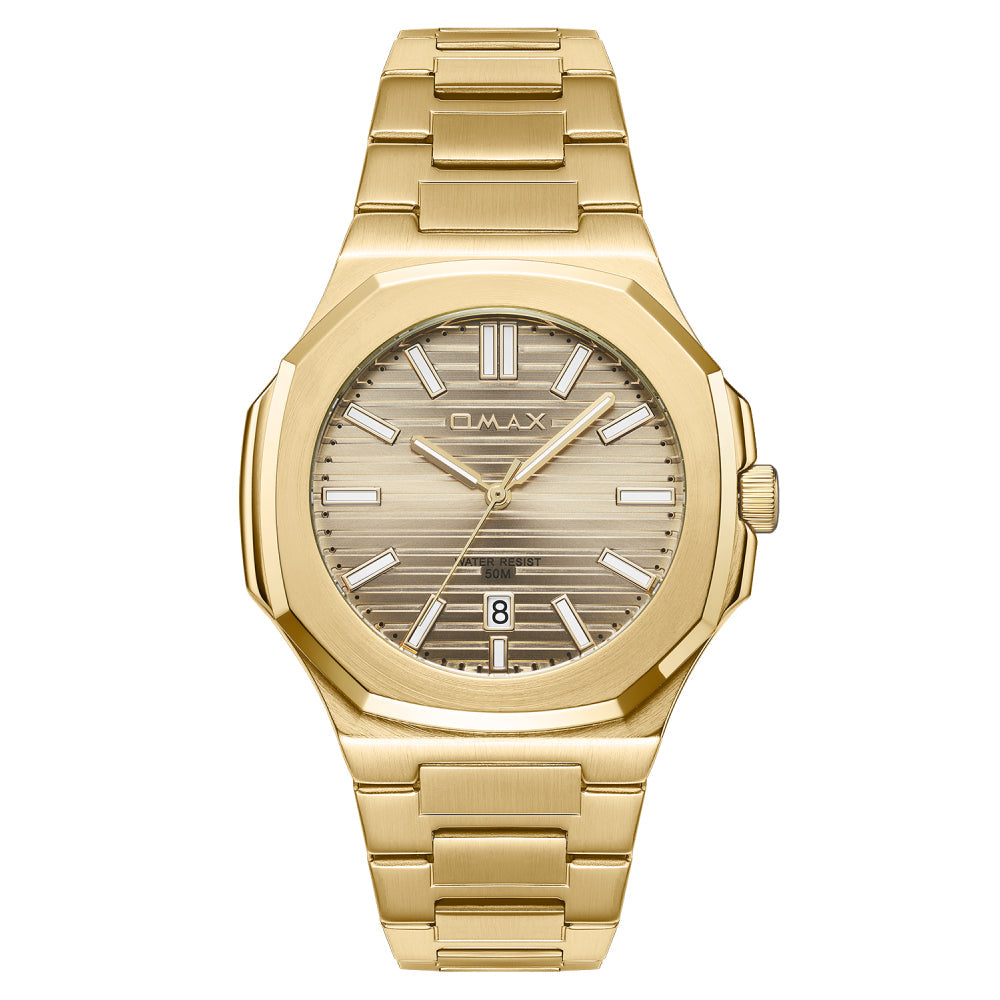 Omax Men’s Watch, Gold Dial, Stainless Steel, Water Resistant