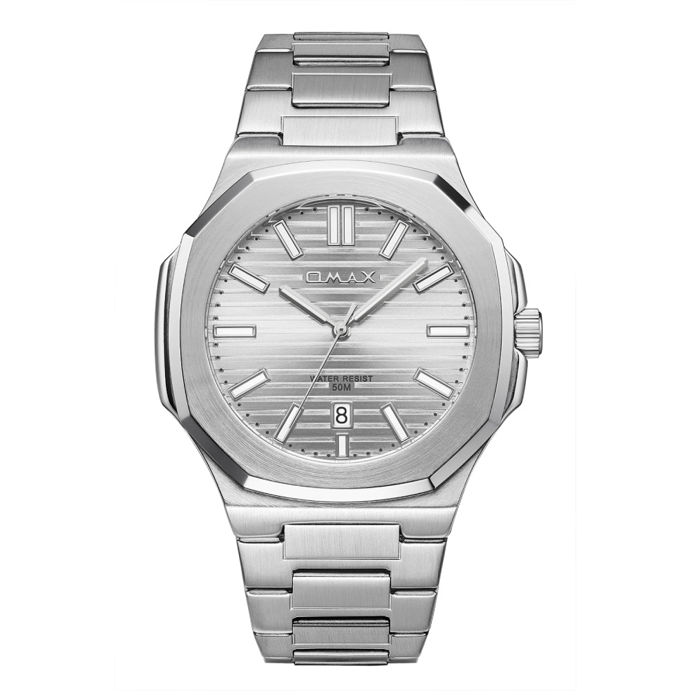 Omax Men’s Watch, Silver Champagne Dial, Stainless Steel, Water Resistant