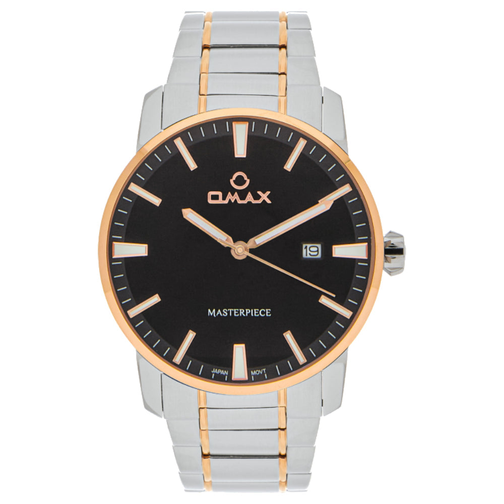Omax Masterpiece Men’s Watch, Black Dial, Date Display, Stainless Steel Band, Water Resistant, Everyday Wear