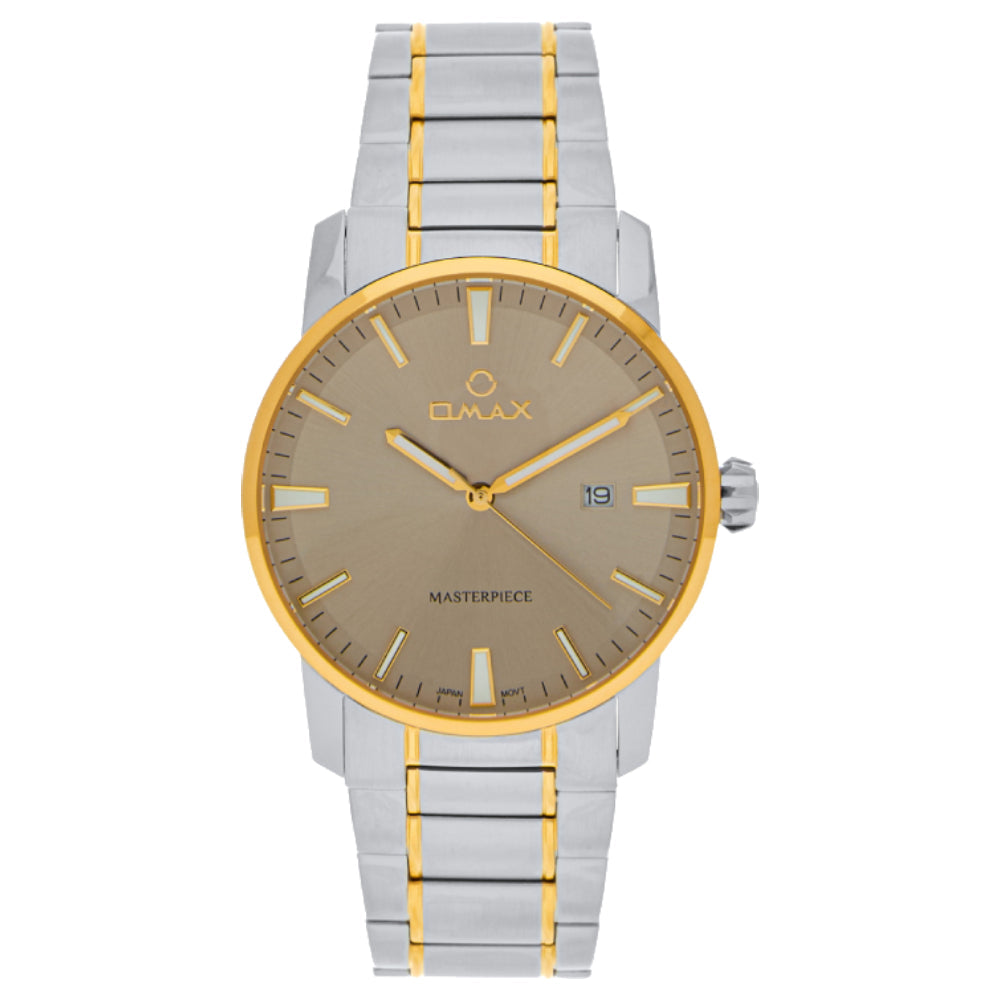 Omax Masterpiece Men’s Watch, Brown Dial, Date Display, Stainless Steel Band, Water Resistant, Everyday Wear