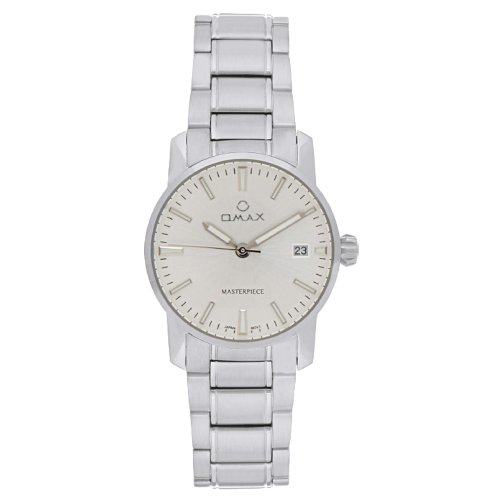 Omax Dual Tone Masterpiece Women’s Watch, White Dial, Date Display, Stainless Steel Band, Water Resistant