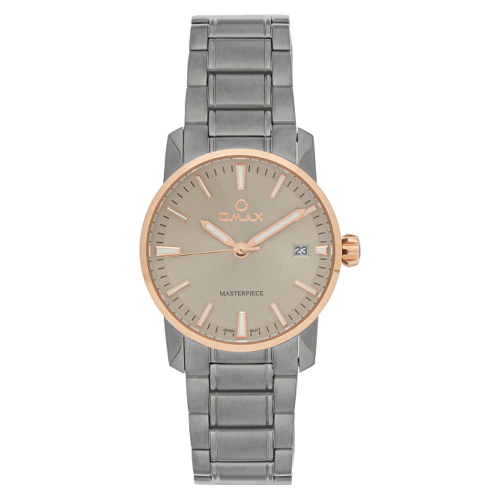 Omax Masterpiece Women’s Watch, Gold Dial, Date Display, Stainless Steel Band, Water Resistant