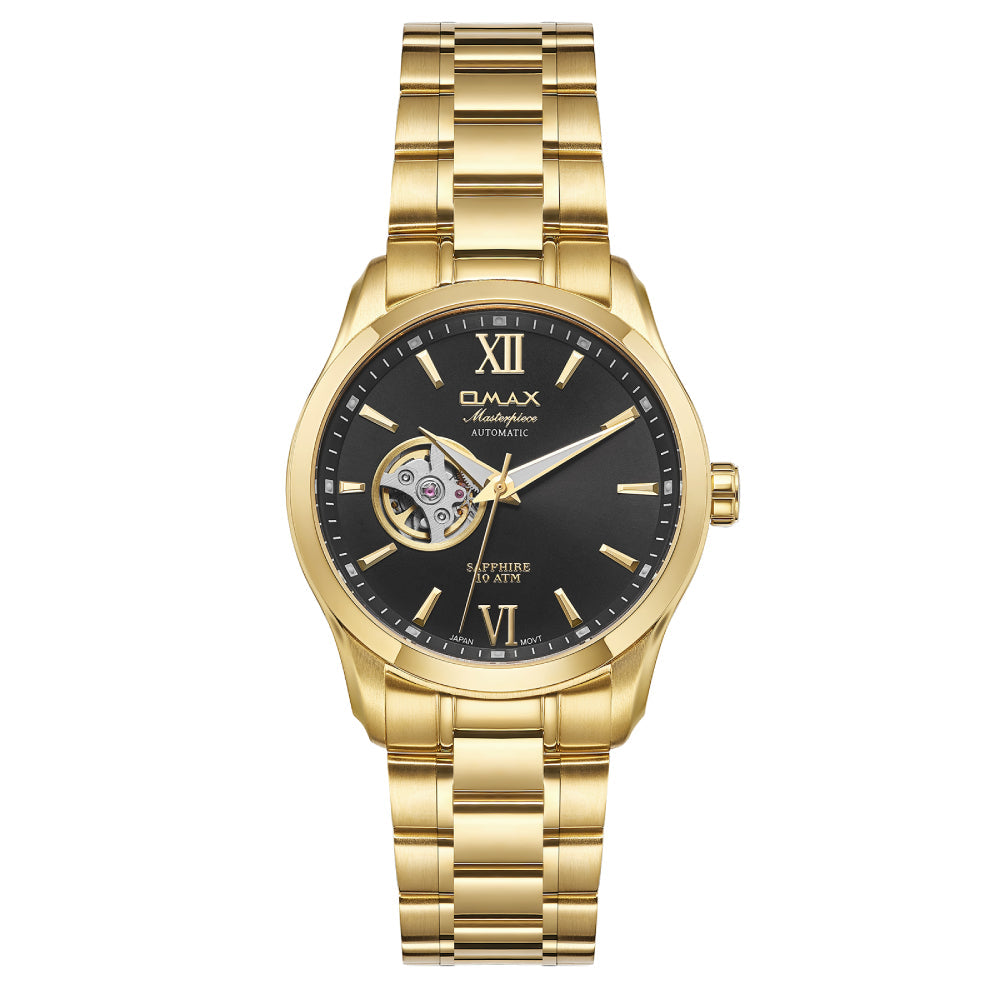Omax Gold Masterpiece Automatic Men's Watch, Black Dial, Elegant Design, Stainless Steel, Waterproof