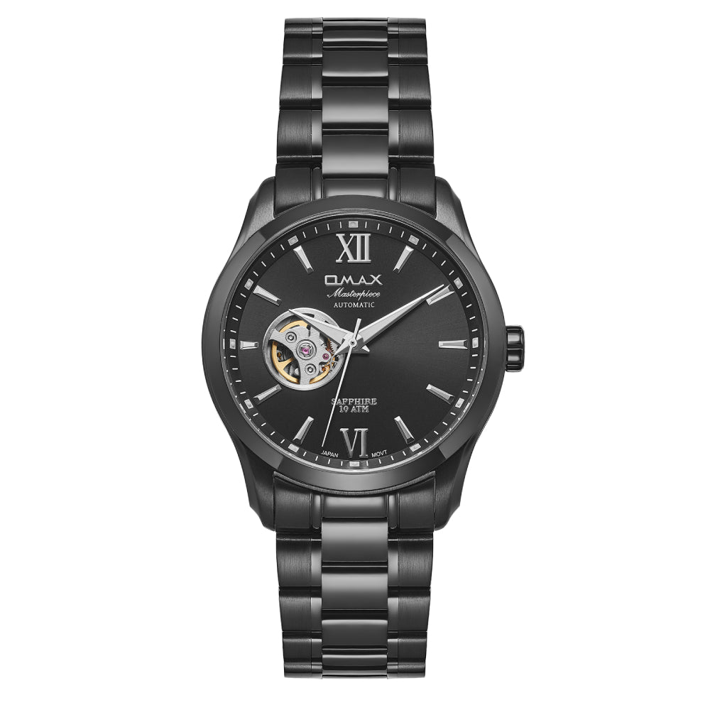 Omax Black Masterpiece Automatic Men's Watch, Elegant Design, Stainless Steel, Waterproof