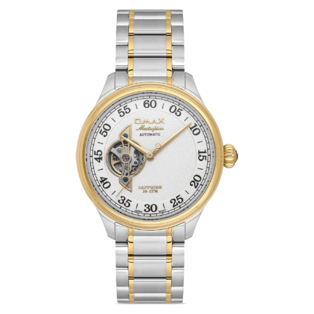 Omax Masterpiece Automatic Men’s Watch, White Dial, Dual Tone Stainless Steel Band, Water Resistant