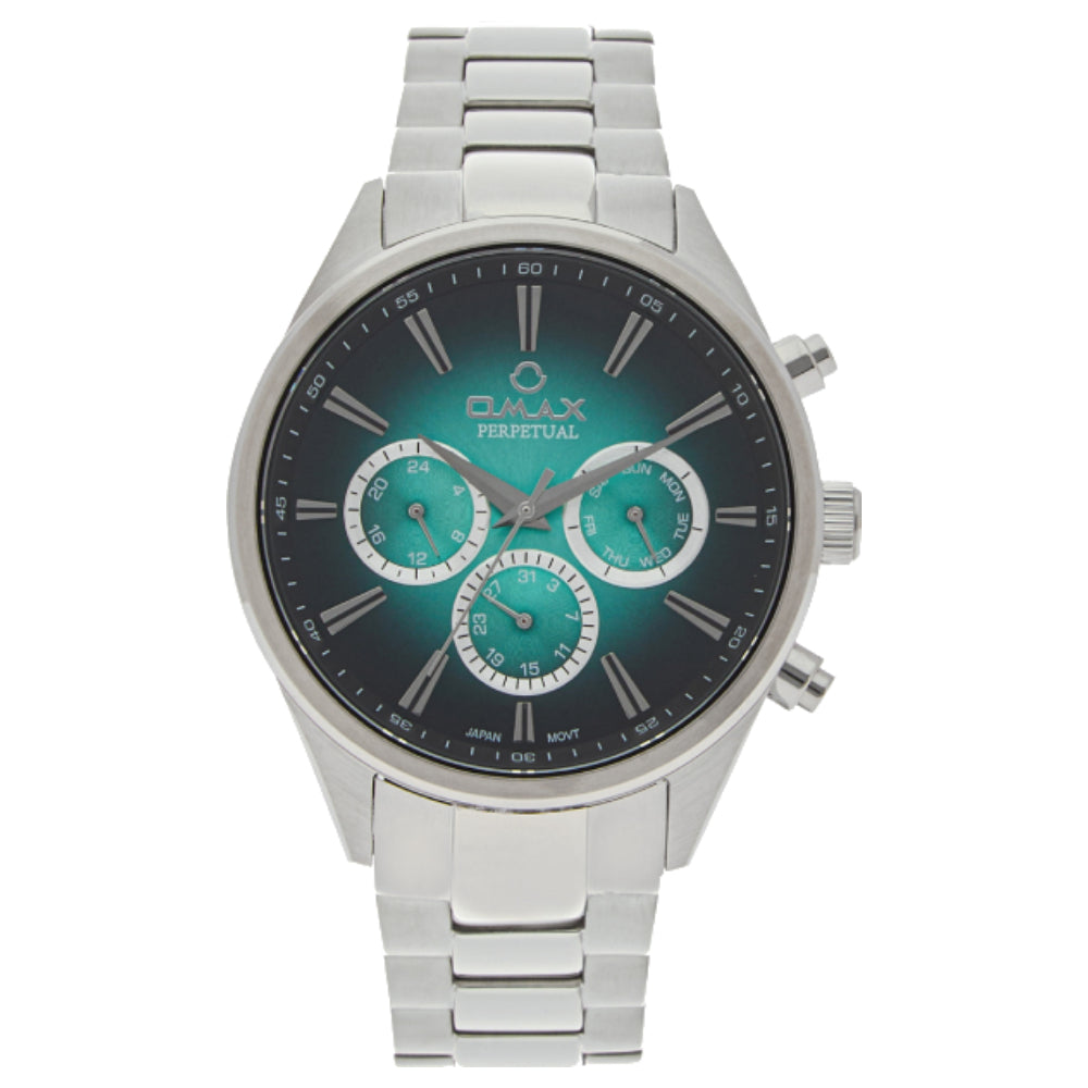 Omax Perpetual Men's Watch, Dual Tone Round Dial, Sapphire Stainless Steel, Chronograph Style, Water Proof