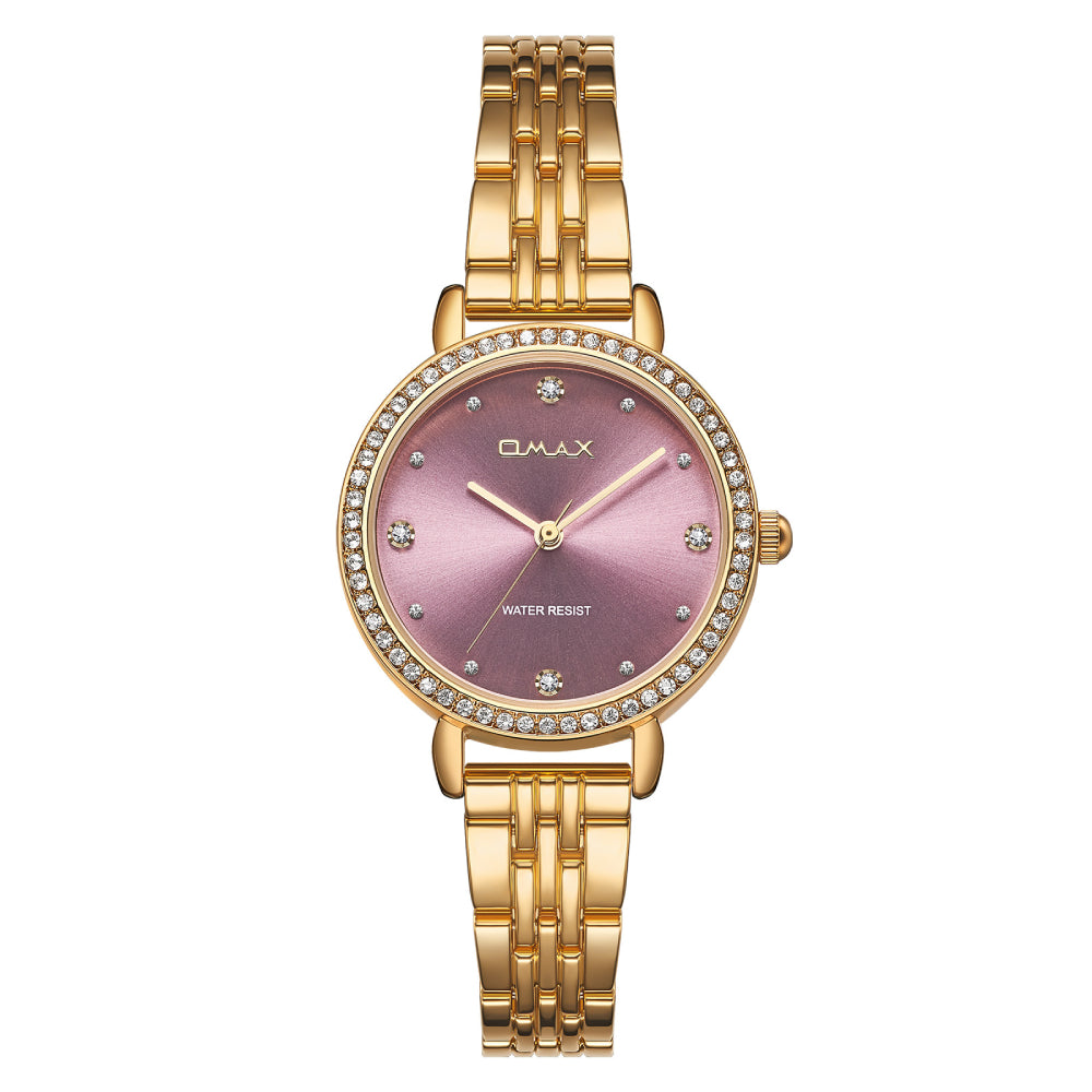 Omax Women’s Watch, Grey Dial With Crystal Bezel, Dual Tone Stainless Steel Band, Water Resistant