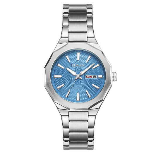 Omax Royal Blue Dial Men’s Watch,  Stainless Steel, Day-Date, Waterproof