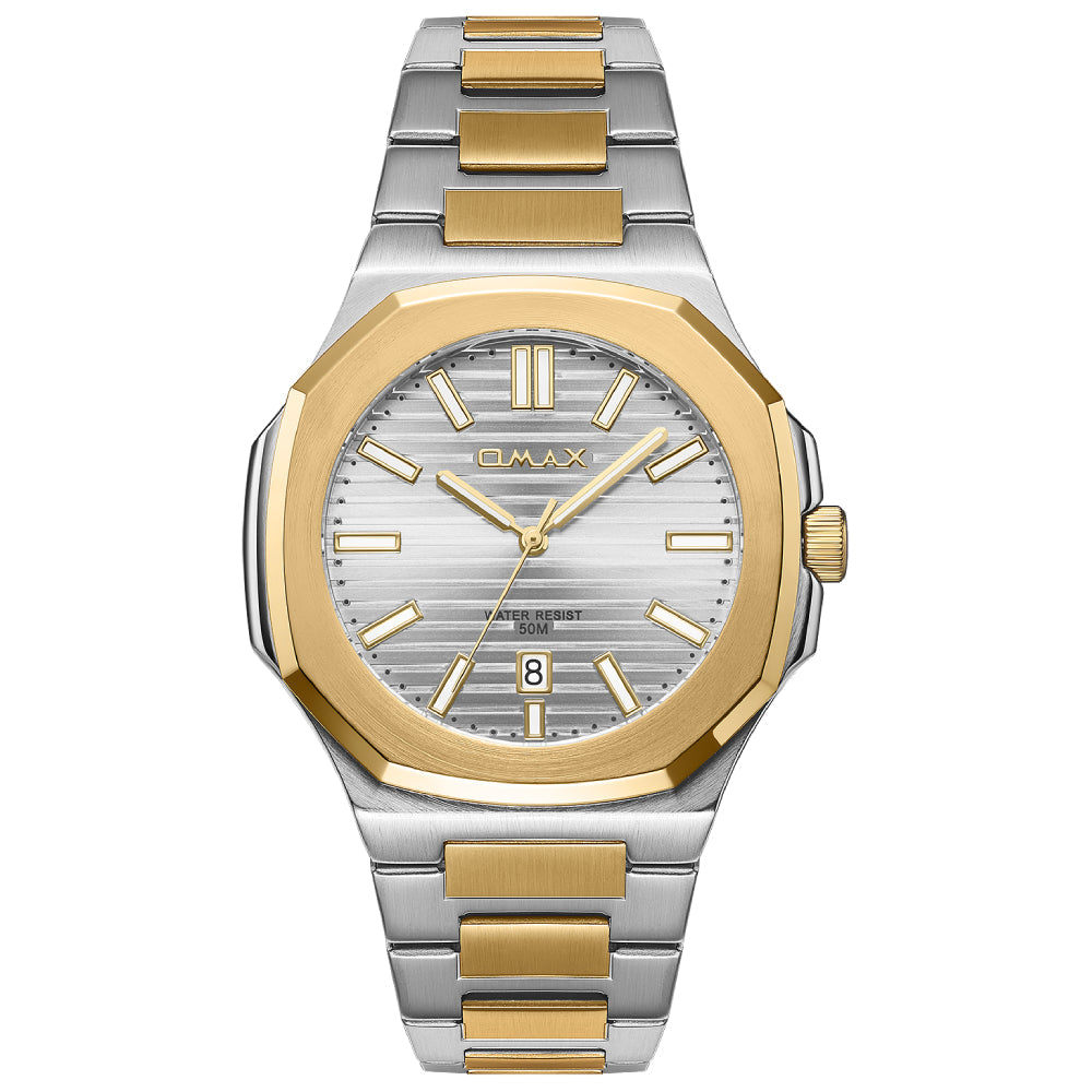 Omax Men’s Watch, Silver Dial, Two-Tone Band, Stainless Steel, Waterproof