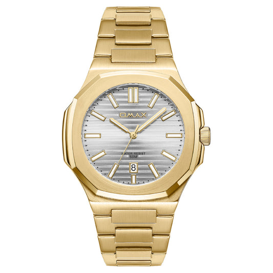 Omax Men’s Watch, Silver Dial, Gold Stainless Steel, Water Resistant