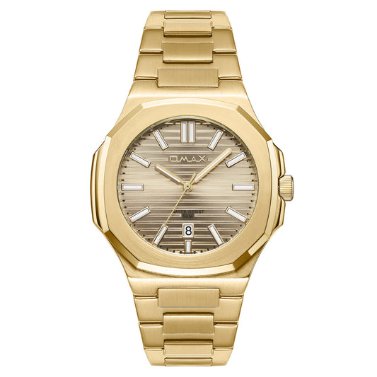 Omax Men’s Watch, Gold Dial, Stainless Steel, Water Resistant