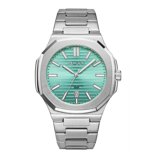 Omax Men’s Watch, Auqa Green Champagne Dial, Stainless Steel, Water Resistant