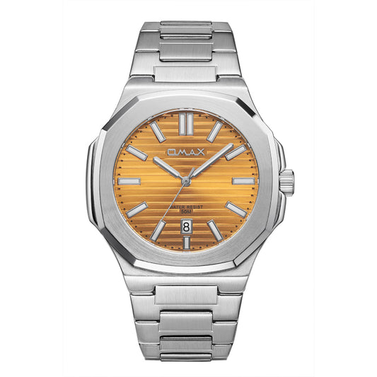 Omax Men’s Watch, Orange Champagne Dial, Stainless Steel, Water Resistant