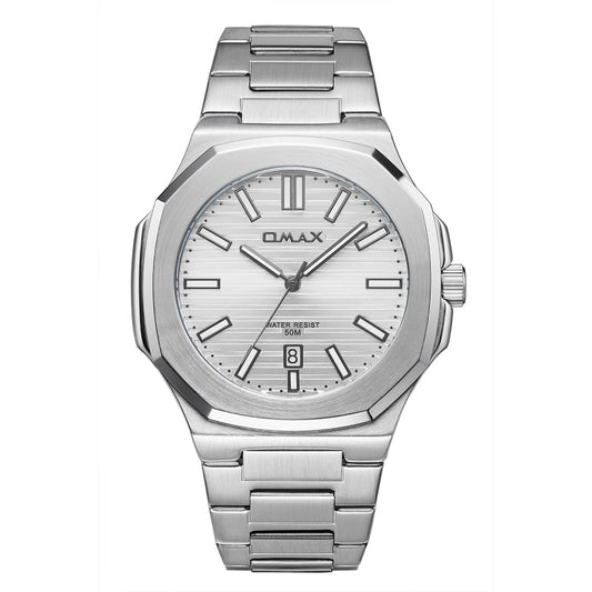 Omax Men’s Watch, Gray Dial, Silver Stainless Steel Band, Water Resistant