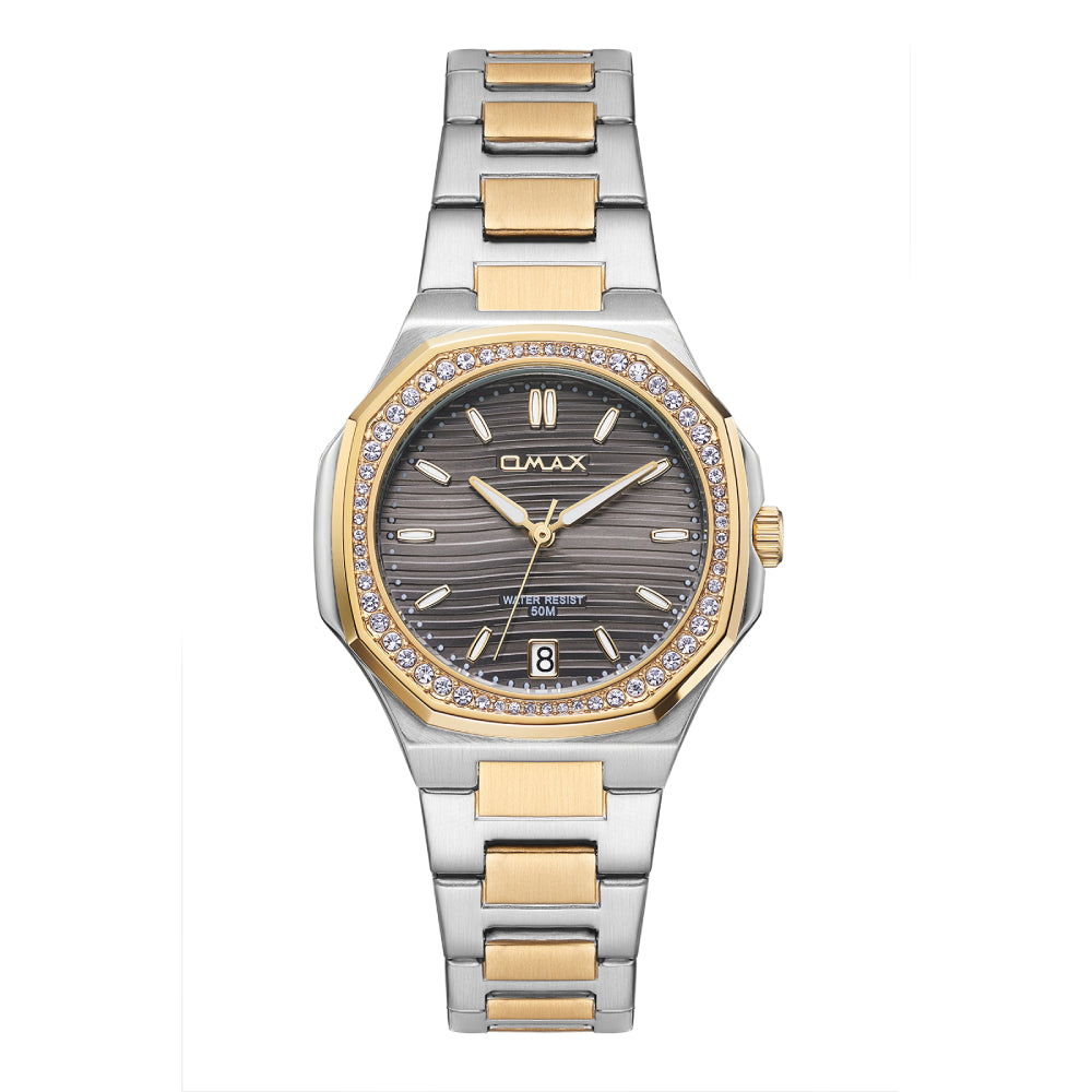 Omax Women's Watch, Brown Crystal Bezel Dial, Dual-Tone Stainless Steel, Water Resistant