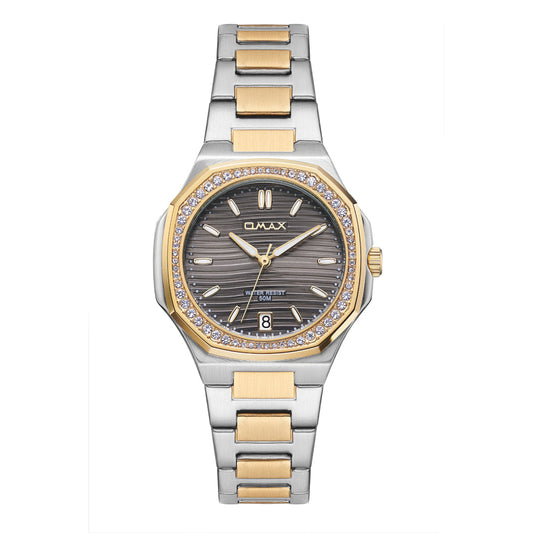 Omax Women's Watch, Brown Crystal Bezel Dial, Dual-Tone Stainless Steel, Water Resistant