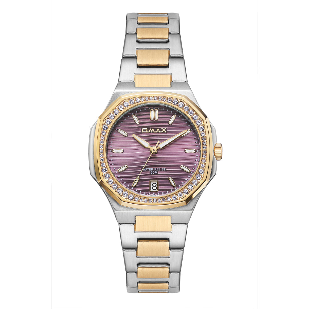 Omax Women's Watch, Purple Crystal Bezel Dial, Dual-Tone Stainless Steel, Water Resistant