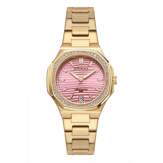 Omax Women's Watch, Purple Dial With Crystal Bezel, Gold Stainless Steel, Water Resistant