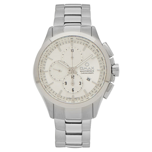 Omax Masterpiece Men’s Watch, White Chronograph Dial, Date Display, Stainless Steel Band, Water Resistant