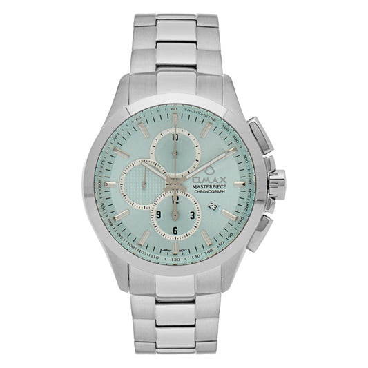 Omax Masterpiece Men’s Watch, Turquoise Chronograph Dial, Date Display, Stainless Steel Band, Water Resistant