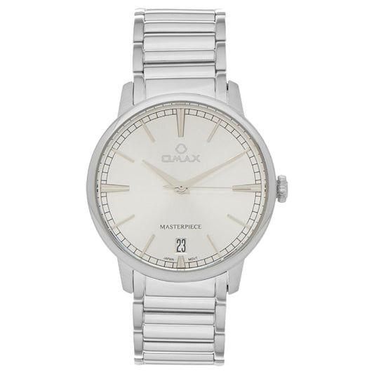 Omax Masterpiece Men’s Watch, White Dial, Date Display, Stainless Steel Band, Water Resistant