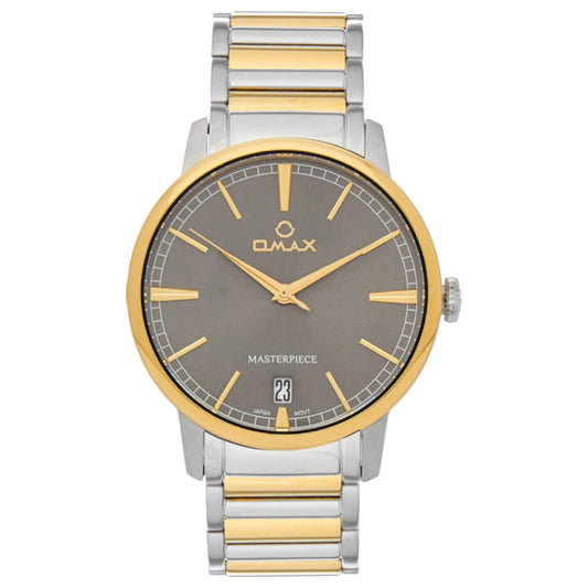 Omax Masterpiece Men’s Watch, Brown Dial, Date Display, Two Tone Stainless Steel Band, Water Resistant