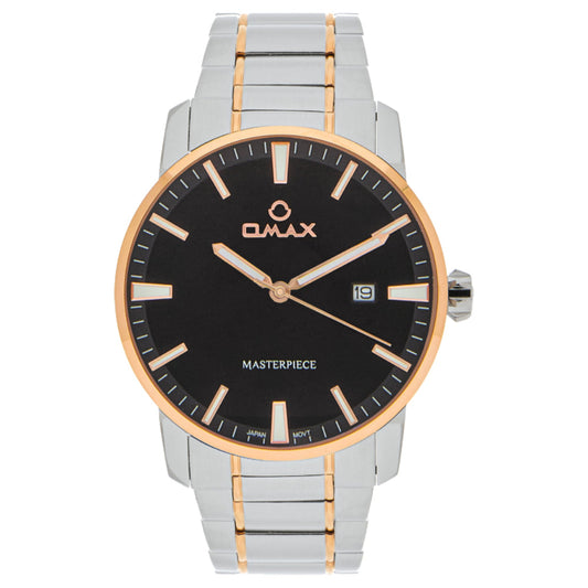Omax Masterpiece Men’s Watch, Black Dial, Date Display, Stainless Steel Band, Water Resistant, Everyday Wear