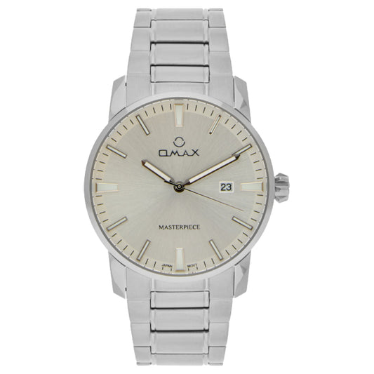 Omax Masterpiece Men’s Watch, Grey Dial, Date Display, Stainless Steel Band, Water Resistant, Everyday Wear