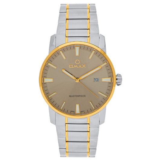 Omax Masterpiece Men’s Watch, Brown Dial, Date Display, Stainless Steel Band, Water Resistant, Everyday Wear