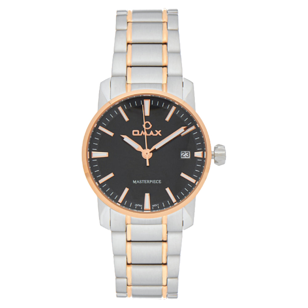 Omax Dual Tone Masterpiece Women’s Watch, Brown Dial, Date Display, Stainless Steel Band, Water Resistant