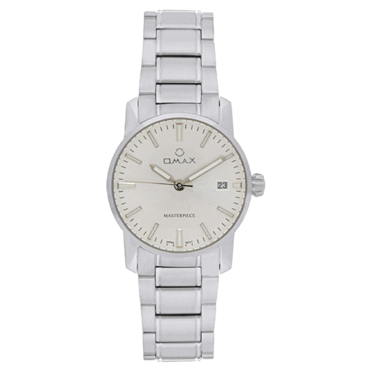 Omax Dual Tone Masterpiece Women’s Watch, White Dial, Date Display, Stainless Steel Band, Water Resistant