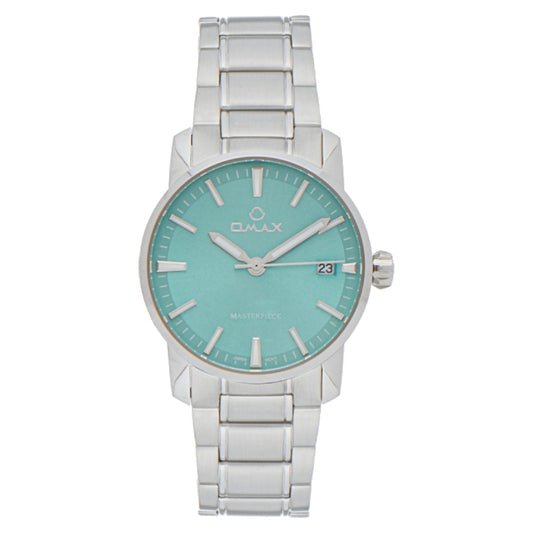 Omax Dual Tone Masterpiece Women’s Watch, Greenish Blue Dial, Date Display, Stainless Steel Band, Water Resistant