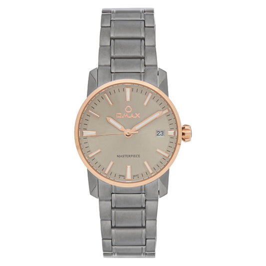 Omax Masterpiece Women’s Watch, Gold Dial, Date Display, Stainless Steel Band, Water Resistant