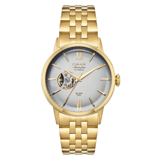 Omax Gold Masterpiece Automatic Men's Watch, Grey Dial, Elegant Design, Stainless Steel, Waterproof