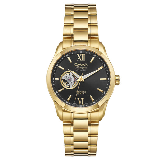 Omax Gold Masterpiece Automatic Men's Watch, Black Dial, Elegant Design, Stainless Steel, Waterproof