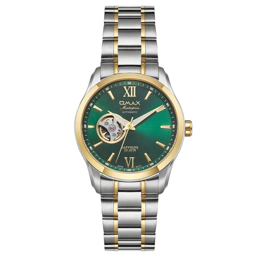 Omax Silver Masterpiece Automatic Men's Watch, Rich Teal Dial, Elegant Design, Stainless Steel, Waterproof