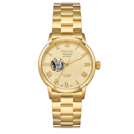 Omax Gold Masterpiece Automatic Men's Watch, Roman Number Dial, Elegant Design, Stainless Steel, Waterproof