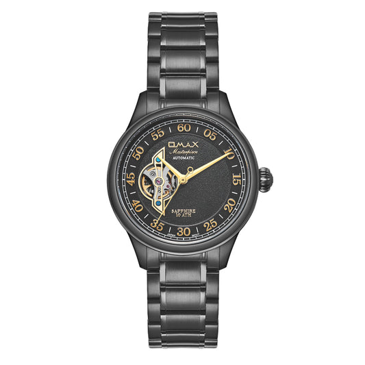 Omax Black Masterpiece Automatic Men's Watch, Roman Number Dial, Elegant Design, Stainless Steel, Waterproof