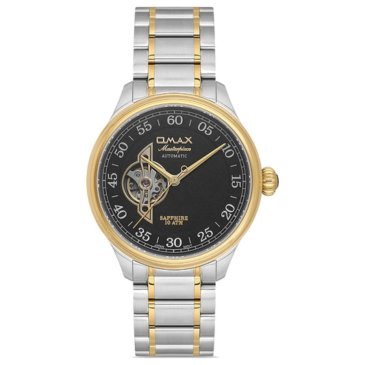Omax Masterpiece Automatic Men’s Watch, Black Dial, Dual Tone Stainless Steel Band, Water Resistant
