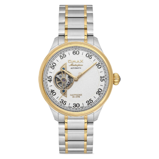 Omax Masterpiece Automatic Men’s Watch, White Dial, Dual Tone Stainless Steel Band, Water Resistant