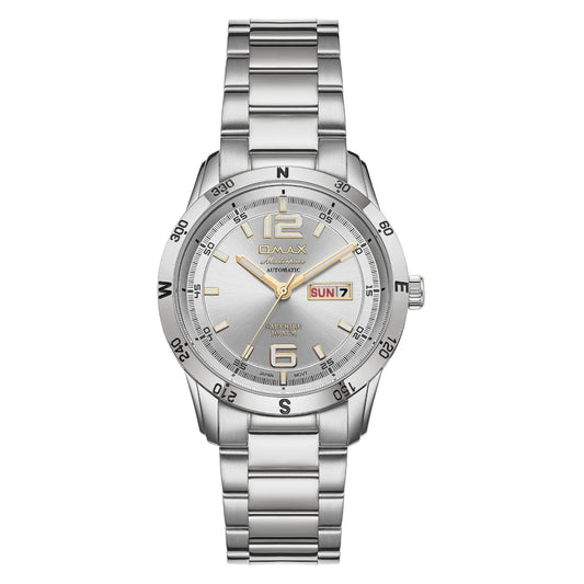Omax Masterpiece Men’s Automatic Watch, Dual Tone Dial, Stainless Steel, Sapphire Crystal, Day-Date, Waterproof