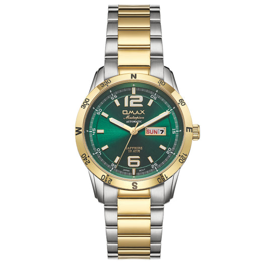 Omax Masterpiece Men’s Automatic Watch, Rich Teal Dial, Stainless Steel, Sapphire Crystal, Day-Date, Waterproof