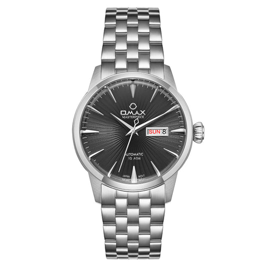 Omax Masterpiece Men’s Automatic Watch, Black Dial, Silver Stainless Steel, Day-Date, Waterproof