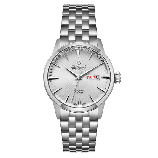 Omax Masterpiece Men’s Automatic Watch, Dual Tone Dial, Silver Stainless Steel, Day-Date, Waterproof