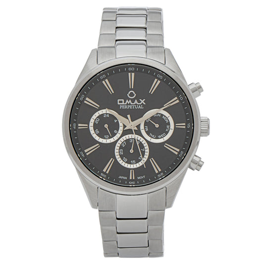 Omax Perpetual Men's Watch, Black Round Dial, Sapphire Stainless Steel, Chronograph Style, Water Proof