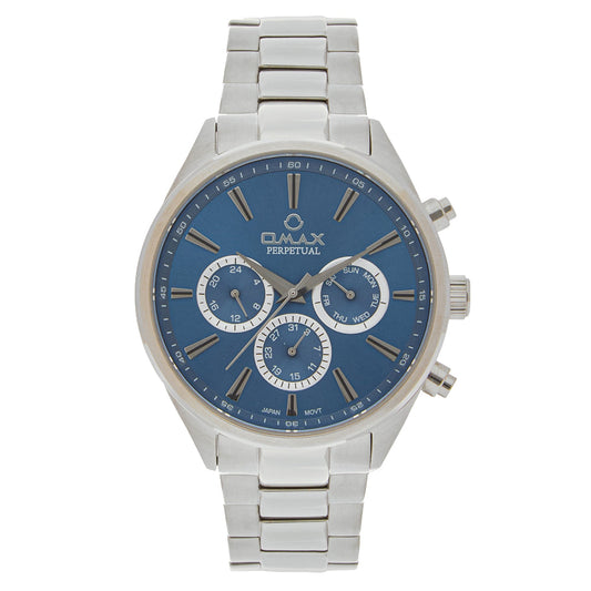 Omax Perpetual Men's Watch, Blue Round Dial, Sapphire Stainless Steel, Chronograph Style, Water Proof