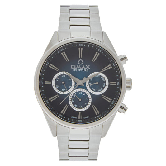 Omax Perpetual Men's Watch, Midnight Black Round Dial, Sapphire Stainless Steel, Chronograph Style, Water Proof