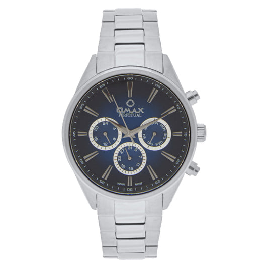 Omax Perpetual Men's Watch, Midnight Blue Round Dial, Sapphire Stainless Steel, Chronograph Style, Water Proof