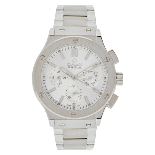 Omax Perpetual Men's Watch, White Dial, Silver Stainless Steel, Chronograph Style, Water Proof