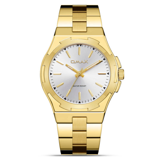Omax Two-Tone Men's Watch, Silver Dial, Gold Accents Stainless Steel, Water Resistant